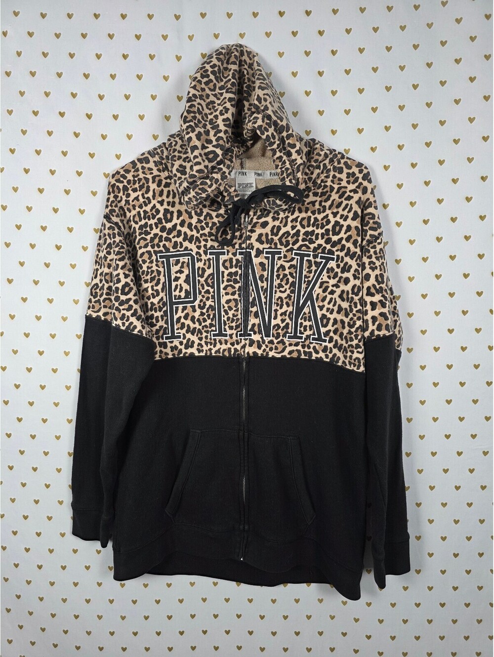 Victoria's Secret PINK Leopard Cheetah Full Zip Hoodie Sweatshirt Small S